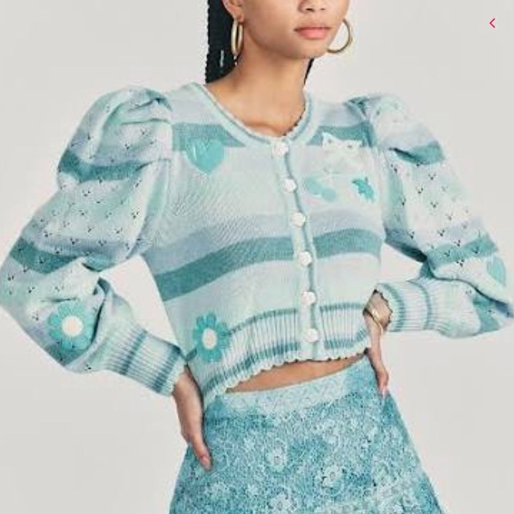 NWT LoveShackFancy Vesper Cropped Cardigan Mint Julep Multi Size Medium